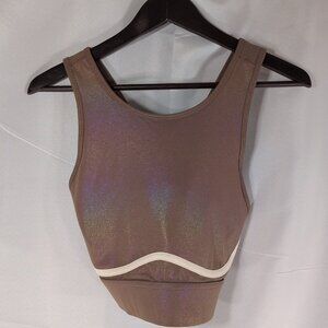 Fabletics Blare Cross Back Medium Impact Shine Sports Bra Brown Glitter M